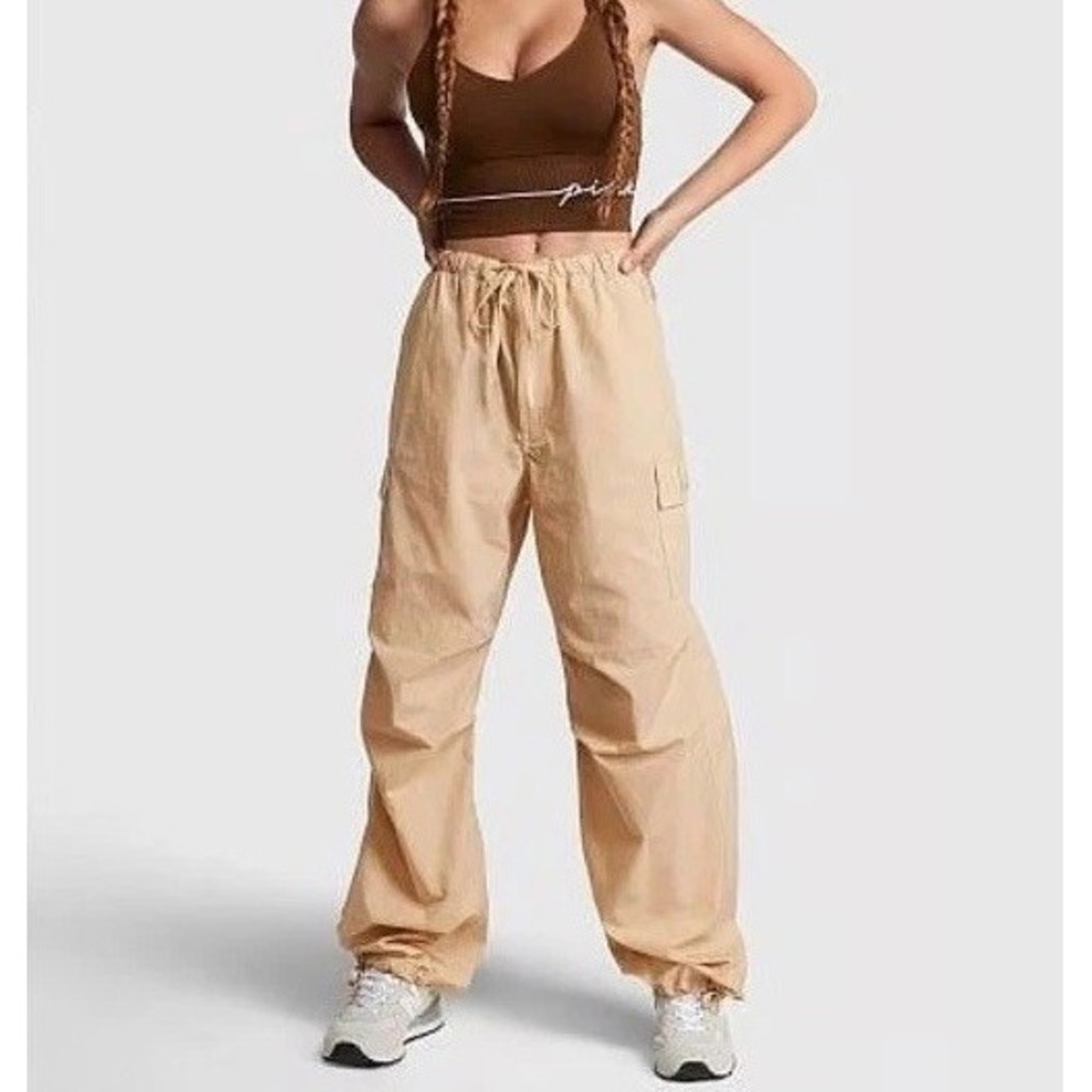 NWT Chlöe x Halle x Victoria's Secret PINK Parachute Cargo Pants Light Sand / M
